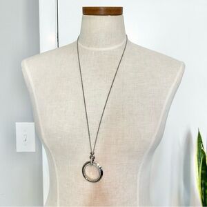 Retro (2012) Fossil silver and crystal halo pendant 30”necklace